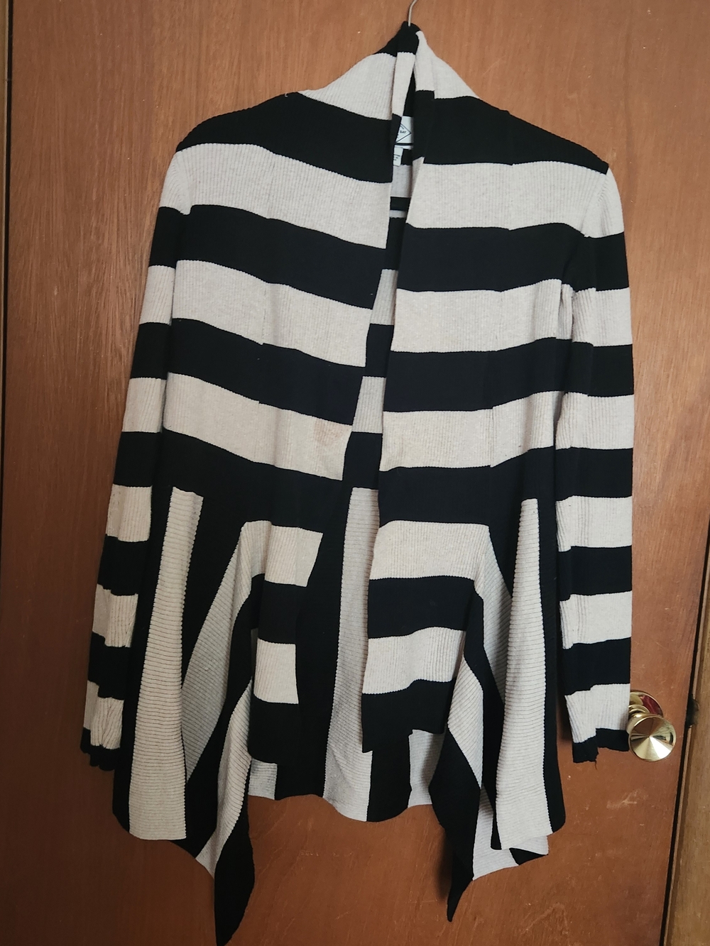St Johns Bay Stylish Striped Open Front Cardigan Sweater - Black & Cream Size L